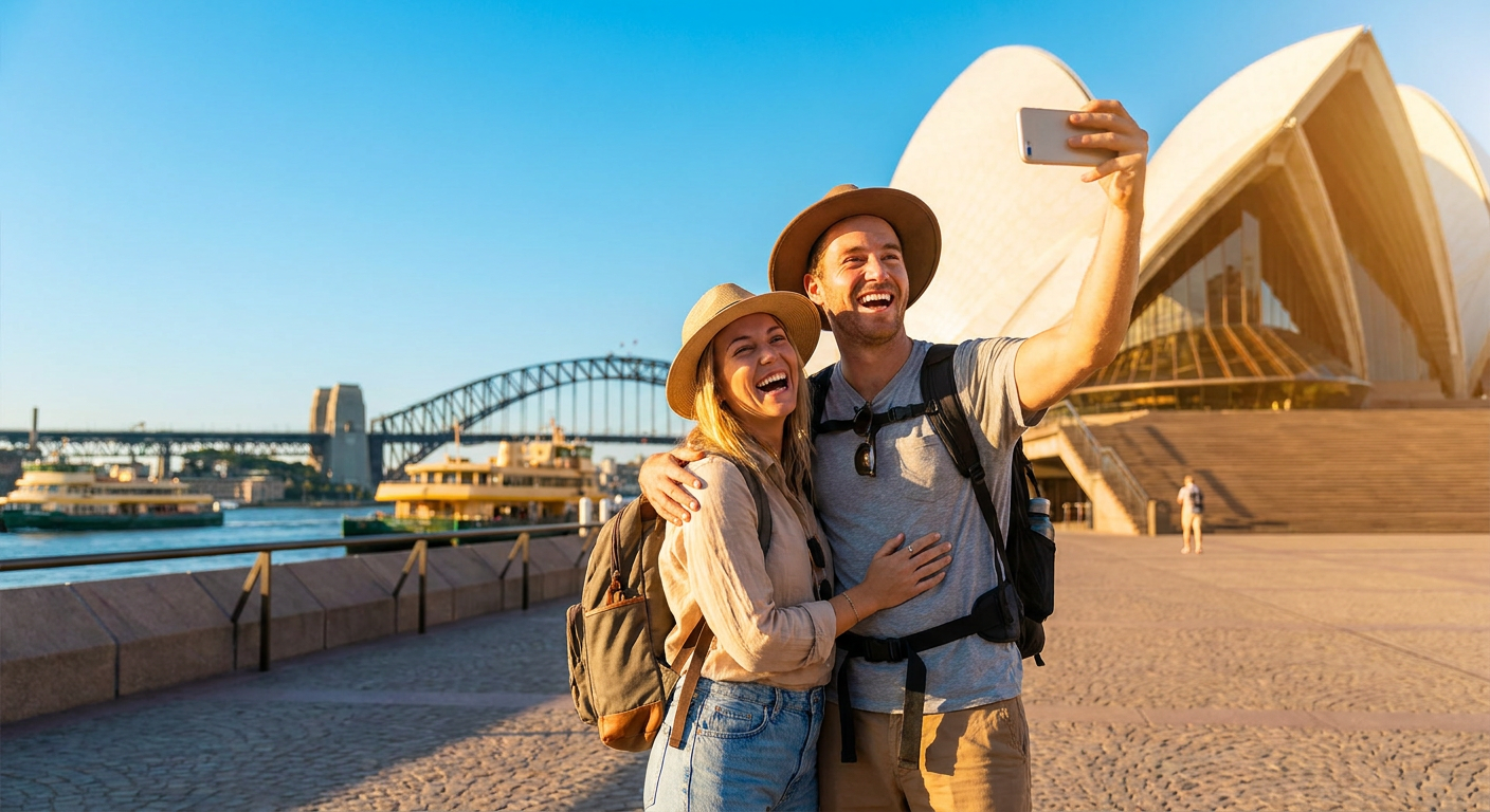Aproveite paisagens icônicas da Austrália com seu visto de turismo aprovado.