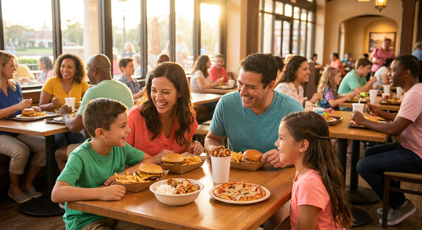 A alimentação nos parques pode ser cara; considere opções de quick-service e leve seus próprios lanches.