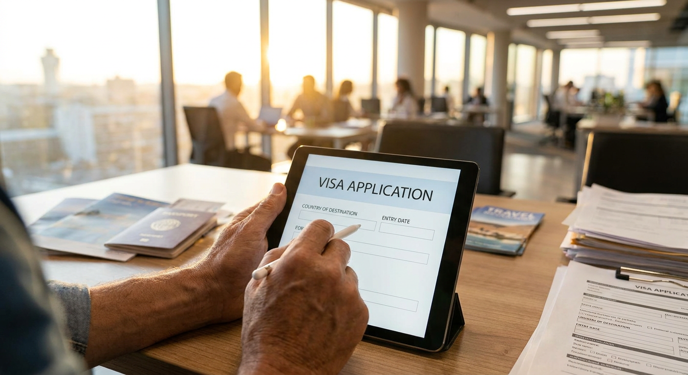 O processo de aplicação digital de visto, facilitado por um especialista.