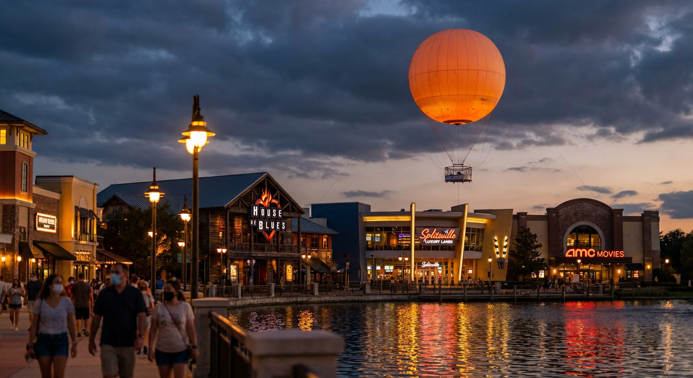 O balão Aerophile oferece vistas panorâmicas de Disney Springs e seus arredores, especialmente mágico ao pôr do sol.