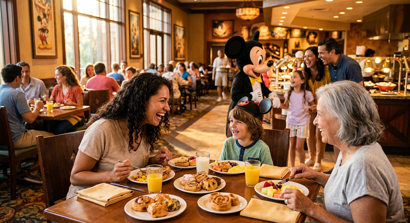 Restaurantes nos hotéis, como o 'Ohana do Polynesian Village, oferecem experiências gastronômicas únicas e muitas vezes com personagens.