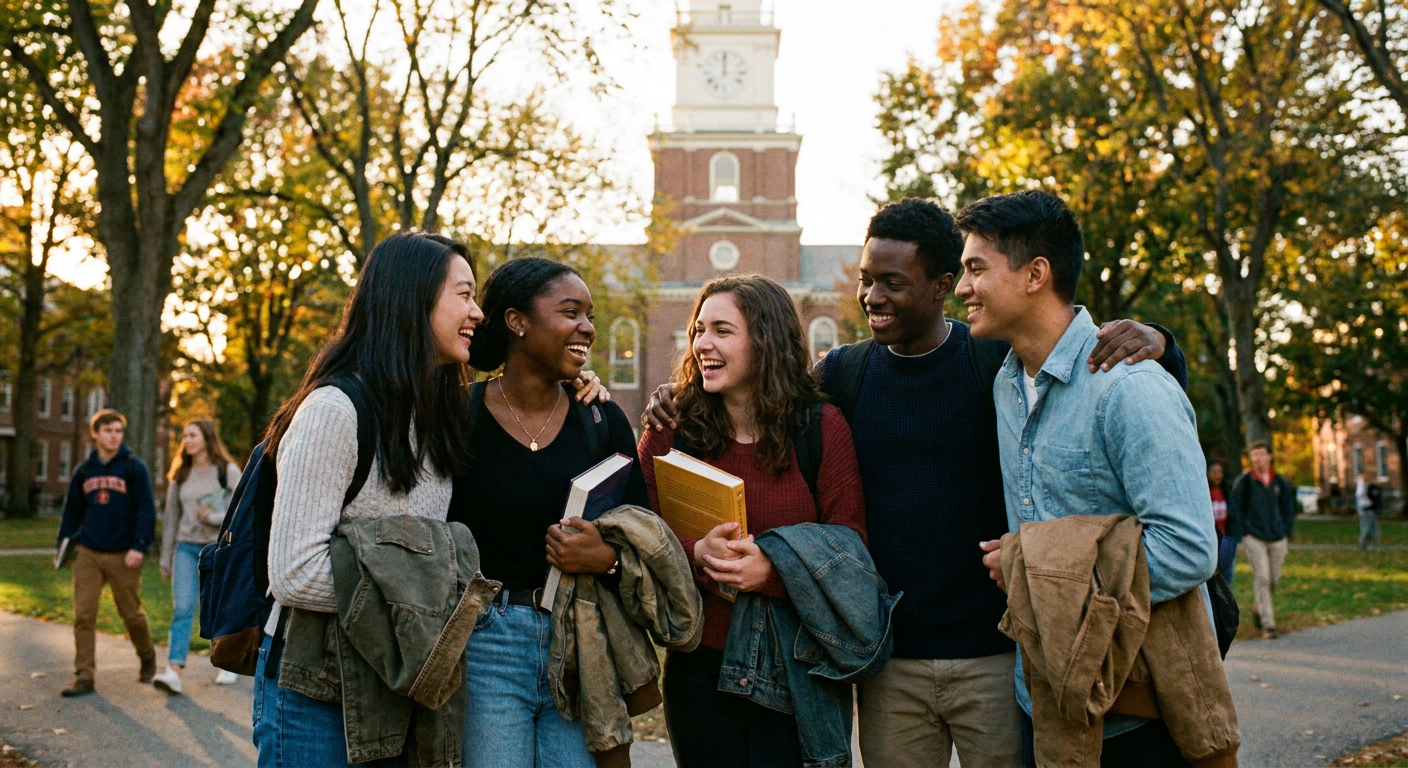 Estudantes internacionais no campus de uma universidade nos EUA com seus vistos F-1.