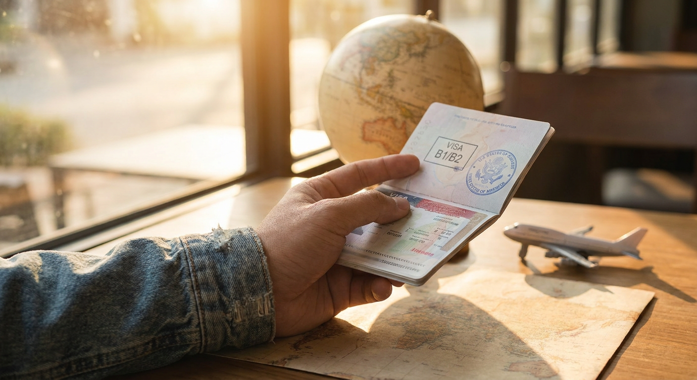 Um carimbo de visto B-1/B-2 típico em um passaporte.